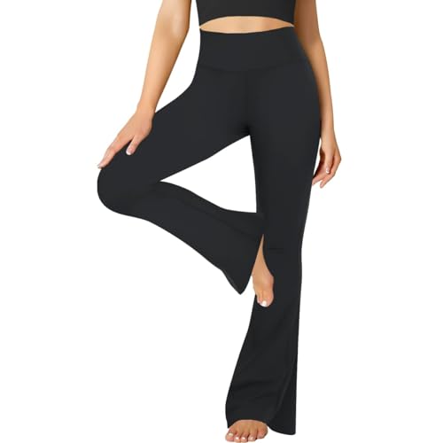 FuelMeFoot Flared Yogahose Damen Leggings High Waist Schlaghose Blickdicht Leggins Bootcut Jogginghose Jazzpants mit Bauchkontrolle Fitness. 1 Pack-01-Schwarz S