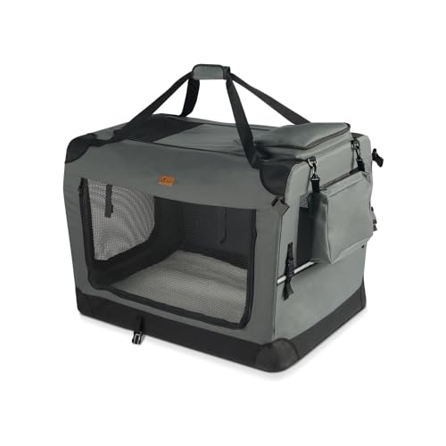 VOUNOT Hundebox faltbar, Transportbox Katze Hunde, Hundetasche, Oxford-Gewebe, Netzstoff, Atmungsaktiv, Transportabel, Metallrahmen, mit Griffen, Taschen, 50x35x36 cm S, Grau