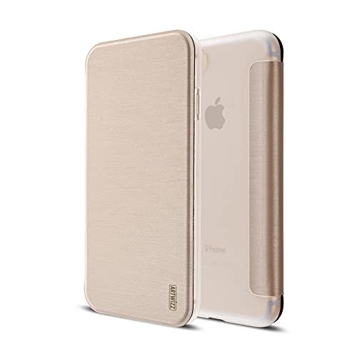 Artwizz SmartJacket für iPhone SE (2022/2020) / 8/7 - Etui Klapphülle mit 360 Grad Rundumschutz, Flip Case Handytasche in gebürsteter Metall-Optik - Gold