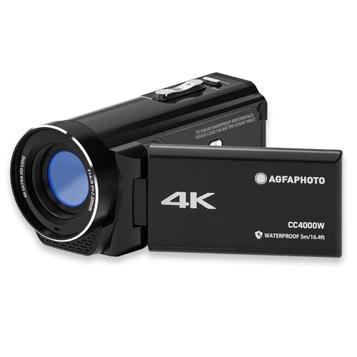 AgfaPhoto Realimove CC4000W - Wasserdichter 4K-Camcorder mit 3-Zoll-Touchscreen, 18-facher Digitalzoom, Video 2.7K, Foto 24 MP, LED, Lithiumbatterie - Schwarz