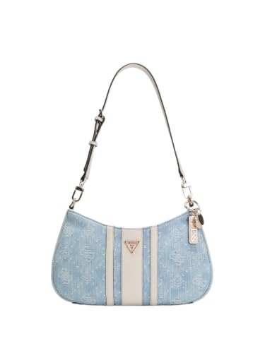 GUESS Schultertasche Noelle II Top Zip Shoulder Bag Denim Logo hellblau