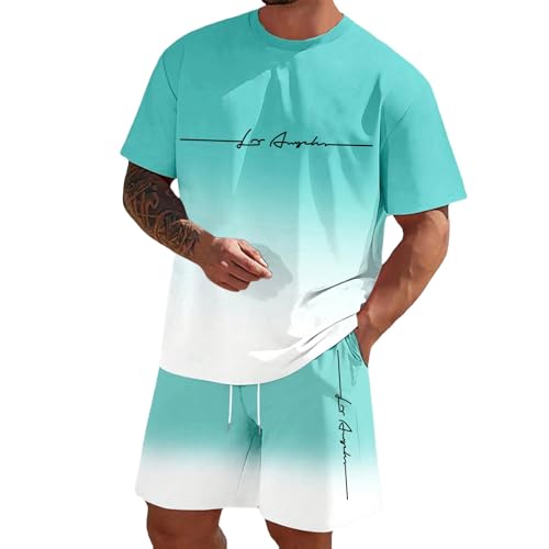 Trainingsanzug Herren Jogginganzug Aufdruck Zweiteiliges Set Freizeit Sportanzug Komfort Lässig 2 Teiliges Kurze Hosen + T Shirt Set Bequeme Freizeitanzug Männer