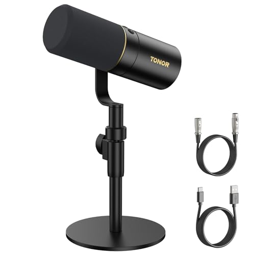 TONOR USB/XLR Dynamisches Mikrofon, PC Computer Gaming Gesangs Studio Microphone mit Desktop-Ständer für Podcast-Aufnahmen, YouTube, Musik-Streaming, mit Mute Button 3,5-mm, TD520