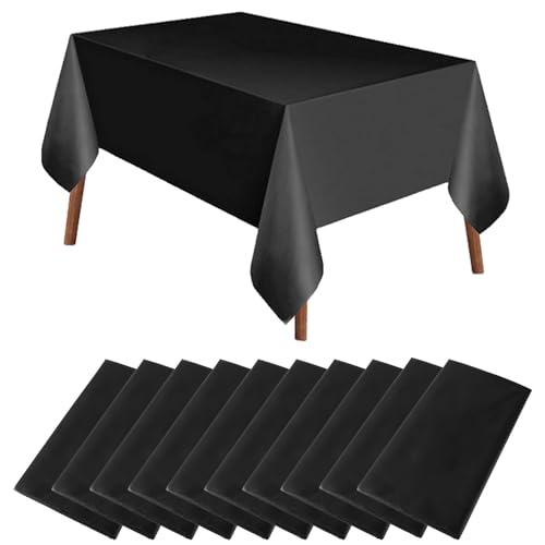 LDHHYH 10 Stück Einwegtischdecken Schwarz, 137 x 274 cm Einweg Tischdecke, Tischdecke Kunststoff, Leicht Wasserabweisend Einwegtischdecke, Rechteckig Tischdecken für Hochzeit Party Geburtstag