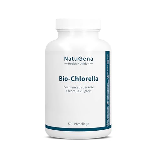 NatuGena Bio-Chlorella 2.500 mg hochreines Bio-Chlorella pro Tagesdosis, ohne künstliche Zusatzstoffe, ideal für Veganer und Vegetarier, 500 Presslinge (100 Tage Packung)