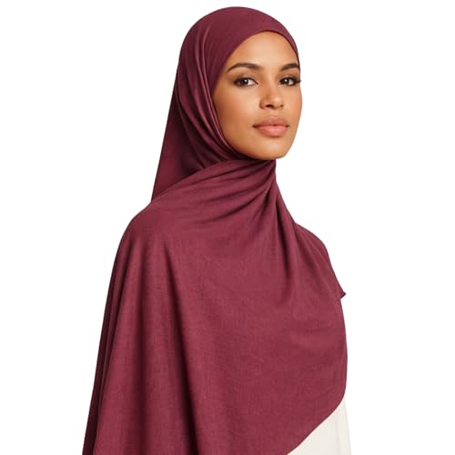 bhb 100% Baumwolle Cotton Jersey Hijab – Damen Kopftuch – Premium Qualität – 180x100 cm – Weich, Atmungsaktiv & Blickdicht (Aubergine Lila)