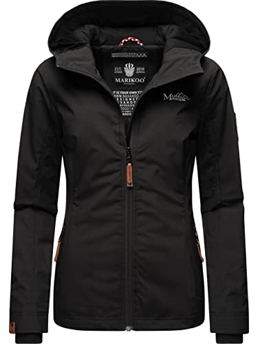 MARIKOO leicht gefütterte Damen Übergangsjacke kurz Outdoor-Jacke mit Jersey-Innenfutter und großer Kapuze Brombeere Black Gr. S