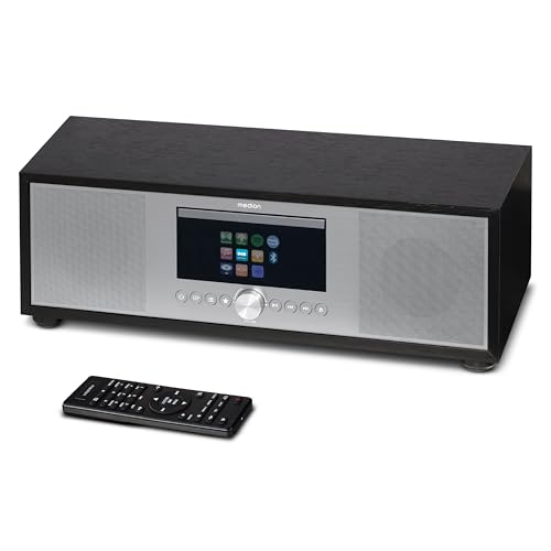 MEDION P66400 Stereoanlage (Internetradio, DAB+, CD/MP3-Player, Spotify Connect, Amazon Music, PLL UKW Radio, USB, AUX, Kompaktanlage, Subwoofer Weckfunktion, Sleep Einschlafautomatik) Silber