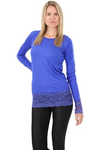 Easy Young Fashion Langarm Longshirt mit Spitzensaum 0998 - Schwarz S/M