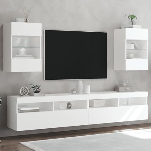 Homgoday TV-Wandschränke mit LED-Leuchten 2 STK. Schrankwand Fernsehschrank mit viel Stauraum, Anbauwand Wandmontage TV Möbel für Wohnzimmer Schlafzimmer(ohne Unterschrank) Weiß 40x30x60,5 cm