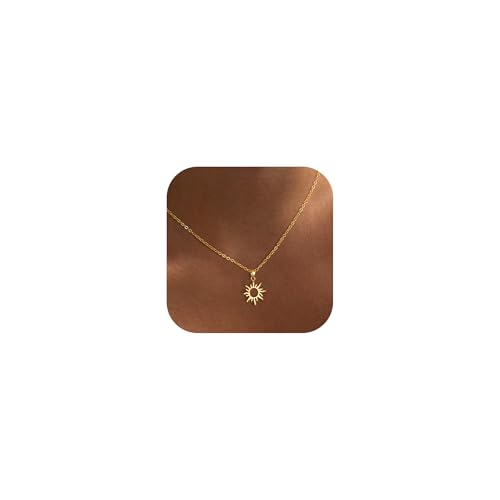 Tewiky Kette Sonne Damen - 14K Gold Vergoldet Halskette mit Sun Anhänger Kette mit für Frauen Mädchen Wasserfeste Mädchen Geschenke