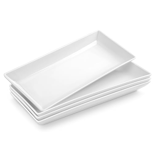 MALACASA Servierplatte Groß, 4-teiliges servierplatten set, Rechteckig Servierplatte Porzellan für Buffets, Sushi, Kuchen, Vorspeisen zu Hause/im Restaurant, 36 x 15.3 cm Cremeweiß