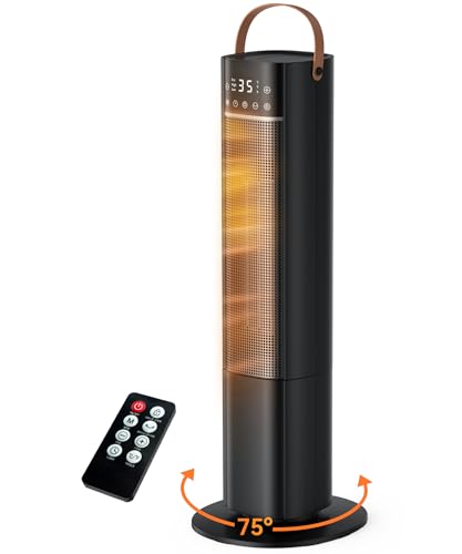 Heizlüfter Energiesparend, 2000W PTC Keramik Heizlüfter, 75° Oszillierend Elektroheizung mit Thermostat, Heizung Elektrisch Leise, 3 Modus, 24-Std-Timer, Überhitzungs- & Kippschutz