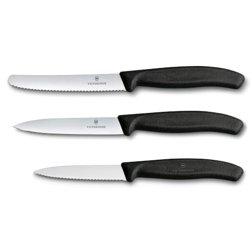 Victorinox Swiss Classic Küchenmesser Set, 3-tlg, Gemüsemesser, Schwarz