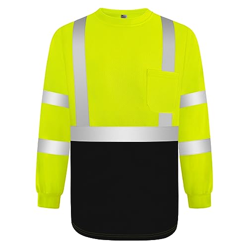 Graunton Warnschutz T-shirt, Warn Tshirt Herren für Männer Frauen, Warnschutz T-shirt Baumwolle mit Reflektierenden Streifen, Langlebig&Atmungsaktiv, YCX-Gelb Schwarz, 2XL.