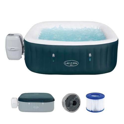 Bestway Lay Z Spa Ibiza AirJet Energiespar-Whirlpool 180x180 cm – aufblasbarer Whirlpool für 6 Personen mit 140 Luftdüsen, EnergySense Isolierung, Frostwächter & Timer – dunkelgrün