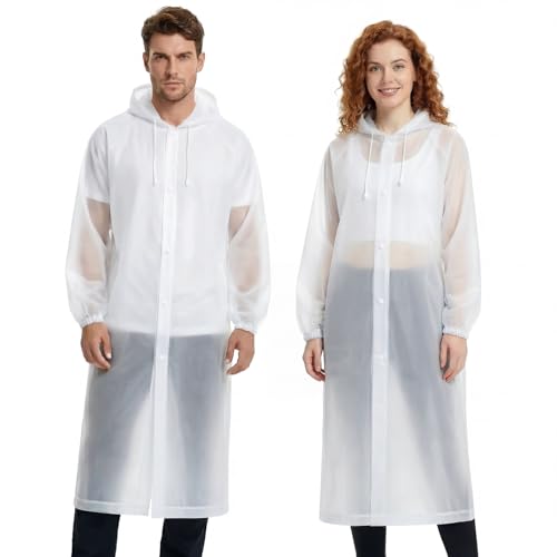 CNMTCCO 2 Stück Regenponcho Damen Herren,Wiederverwendbar & Wasserdicht EVA Regencape,Transparent Regenjacke als Festival Outfit & Wanderzubehör,Leichter Regenmantel für Camping, Radfahren & Reisen