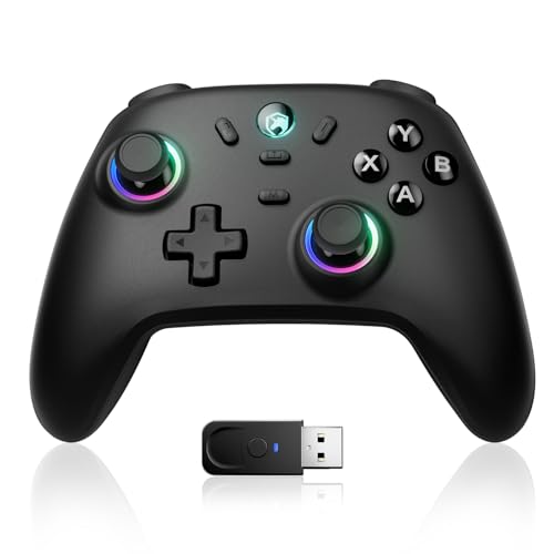 ECHTPower PC Wireless Controller, 1000Hz Gaming-Controller mit RGB/Hall-Joystick/Turbo/Vibration/800mAh Wiederaufladbare Batterie, Wireless-Controller für PC/Switch 2/Switch/Steam (Schwarz)