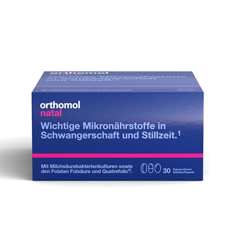 Orthomol Natal Tabletten/Kapseln: Nahrungsergänzung für Schwangerschaft & Stillzeit mit u.a. Folsäure, Omega-3 (EPA, DHA), Vitamin D, Jod, Eisen + Milchsäurebakterienkulturen, 30 Tagesportionen
