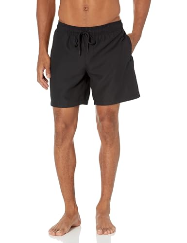 Amazon Essentials Herren 18cm Badehose mit Netzfutter, Taschen und Kordelzugverschluss, Schwarz, L