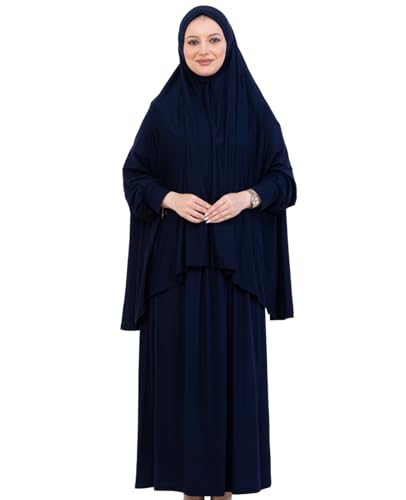 Prien Weich Gebetskleidung Für Frauen, Muslim Abaya Hijab Kleid Damen, Türkisch Viskose Islamische Kleider, Muslimische Kopftuch, Burka, Khimar, Jilbab Für Ramadan, Hajj (Marineblau, Standard)
