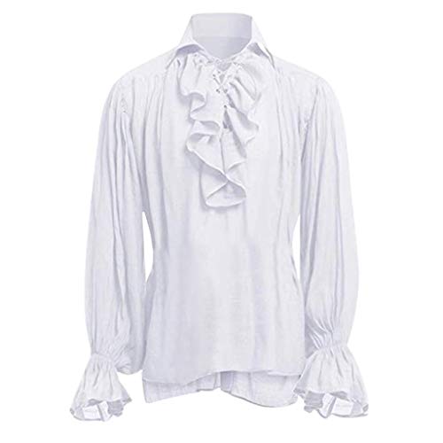 Mittelalter Hemd Herren Rüschenhemd Gothic Kleidung Herren Shirt Steampunk Herren Langarmshirt Viktorian Viking Pirat Vintage Renaissance Hemden für Männer Halloween Kostüm Karneval Cosplay Tops
