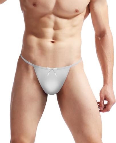JFAN Herren String Männer String mit Niedriger Taille Slips Unterwäsche Bikini Thong Unterhosen Weiß