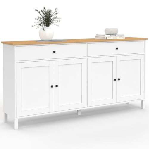 IDMarket - Sideboard, 160 cm, Achille, 4 Türen und 2 Schubladen, weiß und Holzplatte