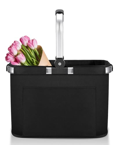 Diurwur® 30L Einkaufskorb mit Alurahmen Familie Einkaufstasche Faltbar Tragekorb mit gepolsterten Griffen Picknickkorb Praktischer Klappkorb mit 2 Stützstangen -ideal für Reisen/Picknick/Einkaufen