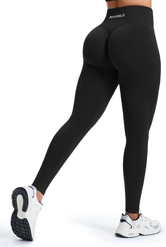 JOYSPELS Gym Sport Leggings Damen Scrunch Butt, High Waist Blickdicht Sporthose Lang Yogahose Po Push Up Seamless Shape Tights Schwarz S