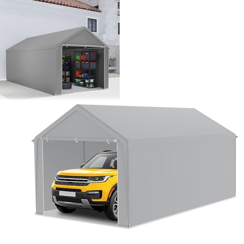 NAIZY Carport 3x6 m Zeltgarage mit Abnehmbar Seitenwände Große Garagenzelt Lagerzelt UV-Schutz Windfest Winterfest Autozelt Unterstand, Grau