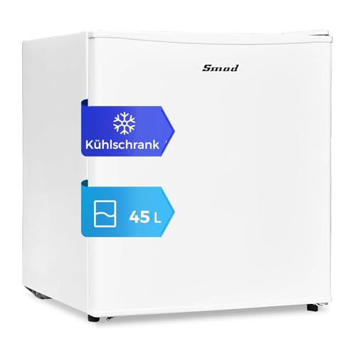 Smad Mini Kühlschrank 45L, Kühlschrank Klein, 230V, mit Umkehrbarer Tür, Temperaturregelung 0–10 °C, Minibar für Schlafzimmer, Büro, Hotel, Wohnzimmer, Weiß