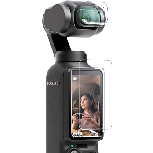FPVtosky 2× Objektivschutz 2× Displayschutzfolie für DJI Osmo Pocket 4 / 3, Pocket 3 Creator Combo Zubehör aus gehärtetem Glas, Härtegrad 9H, berührungsempfindlich, kompletter Displayschutz