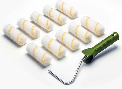 Colorus Farbroller Set 10 cm inkl. Bügel – 10x Farbwalze klein für Wandfarbe, Decke & Türen – Malerwalze Set mit sauberem, streifenfreiem Farbauftrag