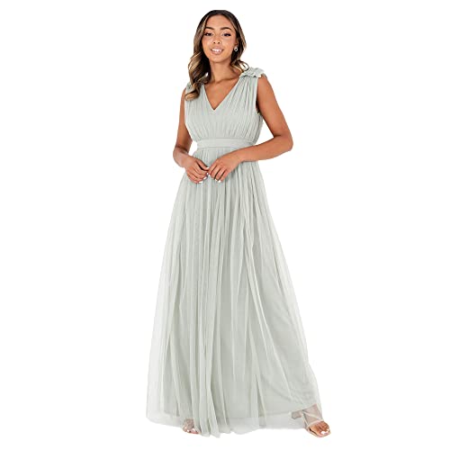 Maya Deluxe Damen Maya Deluxe Women's Maxi With Ruffle V Neck Sleeveless High Empire Waist Long Prom Guest Weddi Bridesmaid Dress, Green Lily, 50 EU