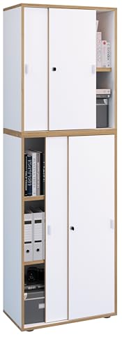 VCM Holz Büroschrank Ordner Aktenschrank Büromöbel Schrank Salia 5-Fach Breite 60 cm Schiebetüren