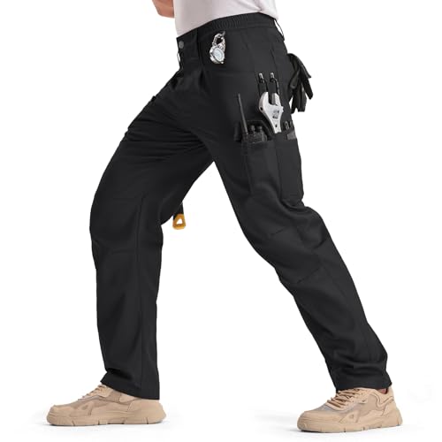 IGOLUMON Arbeitshosen Männer mit 13 Taschen Cargohose Herren Leichte Taktische Hose Herren mit Elastische Taille Verstärkt Abriebfest Gartenhose Hiking Reisen Schwarz