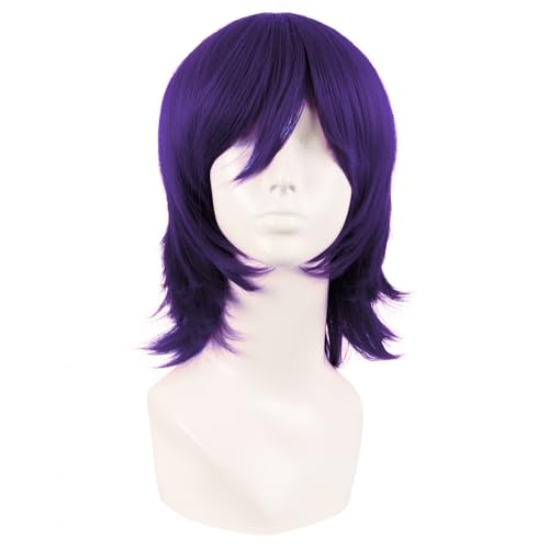 MapofBeauty 14 Zoll/35 cm Kurze Cosplay Anime Perücke Mit Pony Wolf Tail Synthetische Haarfasern für Partys Perücke (Dunkel Lila)