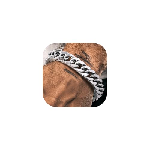 Richsteel Edelstahl Panzerkette Armband 12mm Cuban Gliederarmband Hip pop Armskette in 21cm lang Herren Jungen Partnerarmband für Geburtstag Weihnachten