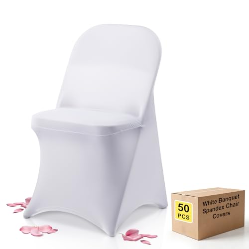 FOHERE Stuhlhussen Weiß 50 Stück Stuhlüberzug Abnehmbarer Waschbarer Stuhlbezug für Schalenstühle, Polyester Spandex Stuhlhusse, Stretch Stuhlhussen für Party, Hochzeit, Bankett, Hotel, Festival