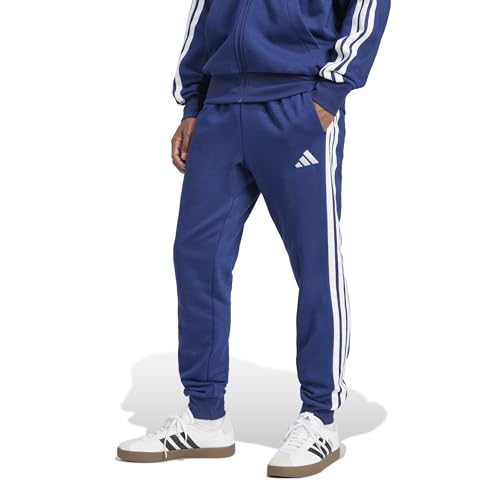 adidas Herren Essential Three Stripes Fleece Pants, Dark Blue/White, L