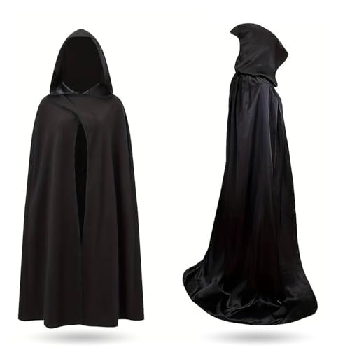Halloween Vampir Kostüm Umhang mit Kaputze schwarz als Verkleidung für Kinder & Erwachsene - Fasching & Karneval - Einheitsgröße