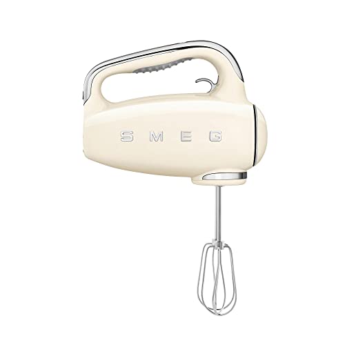 Smeg, HMF01CREU Electric Mixer, 9 -Geschwindigkeitsniveaus, Turbofunktion, glattes Start -Start -up -System, 4 Peitschen, 2 Ganci -Mixer und umhüllt, 250W, Creme