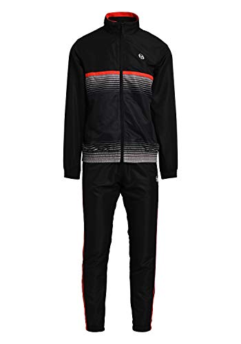 Sergio Tacchini Trainingsanzug Alabama Tracksuit mit Reißverschlusstaschen Herren,Anthracite/ Flame Scarlet,XL