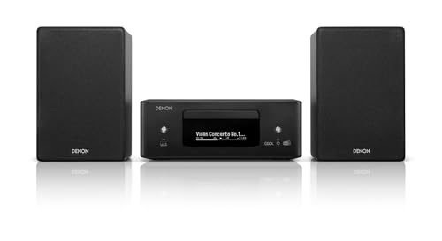Denon CEOL N-12DAB HiFi-Komplettsystem mit Lautsprechern, CD-Player, Musikstreaming, HEOS Multiroom, Bluetooth, WLAN, AirPlay 2, DAB+ Radio, 2 Optische TV-Eingänge - Schwarz