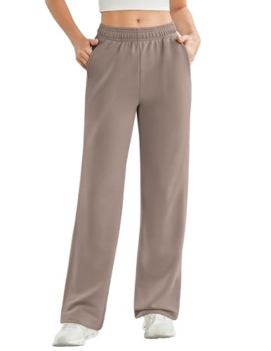 PINSPARK Trainingshose Damen Lang Sporthose Herbst Jogginghose High Waist Baggy Weites Bein Freizeithose Outdoor Fitness Yoga Sweatpants für Flüge und Reisen Helles Teegrau m