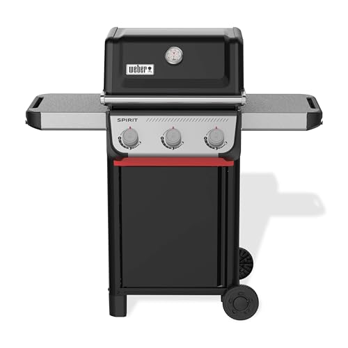 Weber Spirit E-310 Gasgrill / 3 Brenner, Snap-Jet Zündung, Robuste Räder und Warmhalterost, 51 x 46 cm Grillfläche, Kompatibel mit Weber Works Seitenablagen, Schwarz/Silber