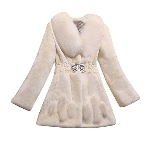 YIzdegg Winterjacke Damen Elegante Ohne Kapuze - Felljacke Warmer Mit Fell Einfarbig Lang Mantel Faux Pelz Wintermantel Kunstfell Jacken Für Frauen Pelzkragen Coat Mit Plüsch Reverskragen Damenmantel