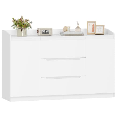 Hzuaneri Kommode, 3 Schubladen, 2 Türen, 40 x 140 x 87 cm, Weiß