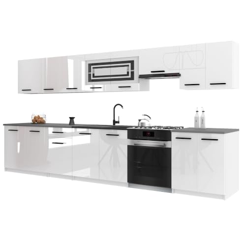 Belini Italia 3 Küchenzeile Küchenblock 320cm Weiß Hochglanz
